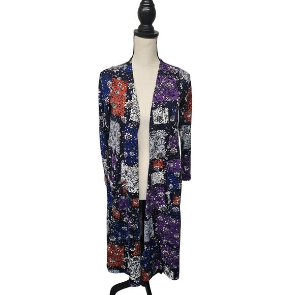 Lularoe Sarah Duster Size Small Patchwork floral Open Front Long Line Cardigan - Picture 1 of 7